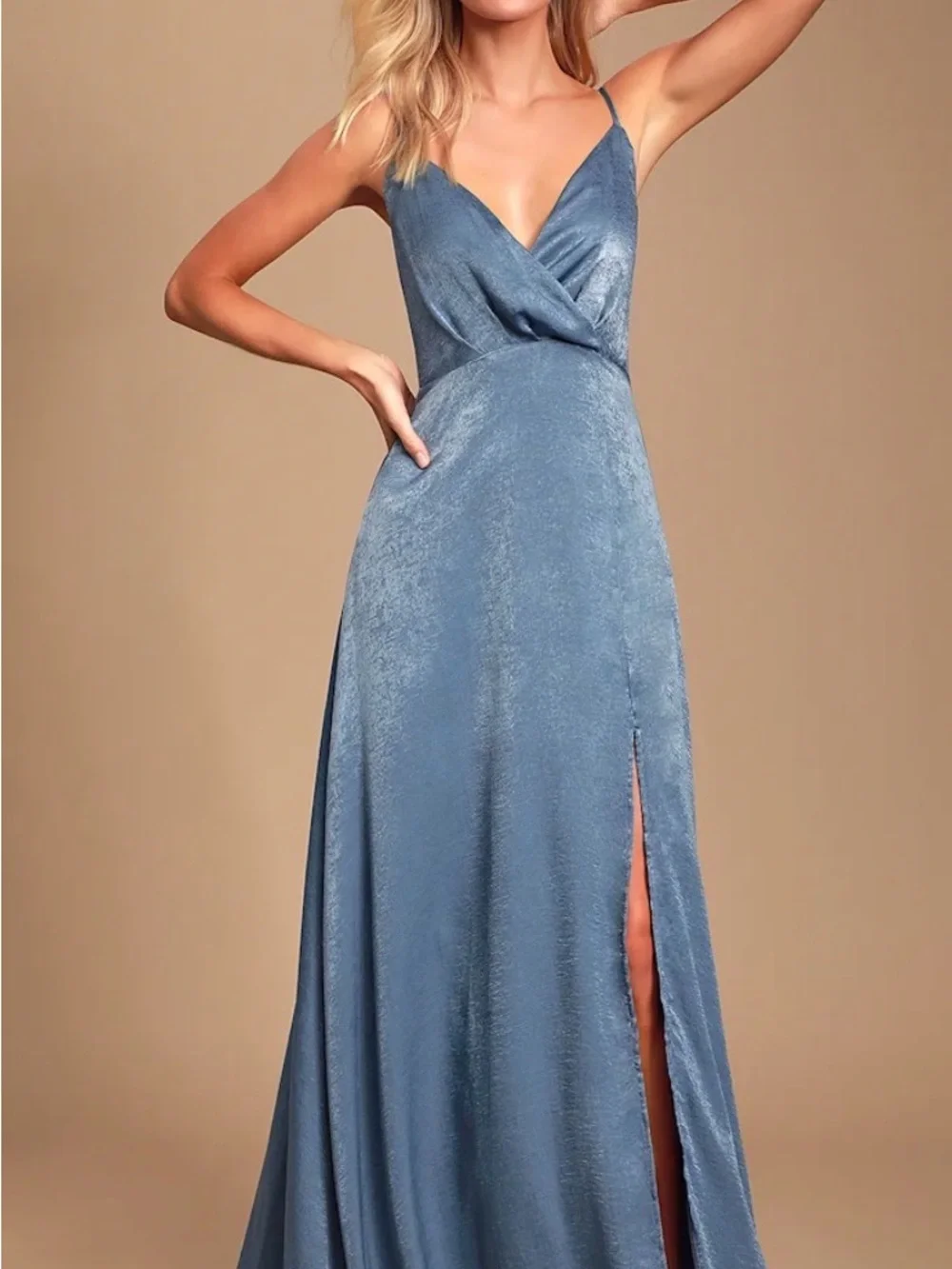 Lulus | Dresses | Lulus Constantine Slate Blue Satin Maxi Dress | Poshmark